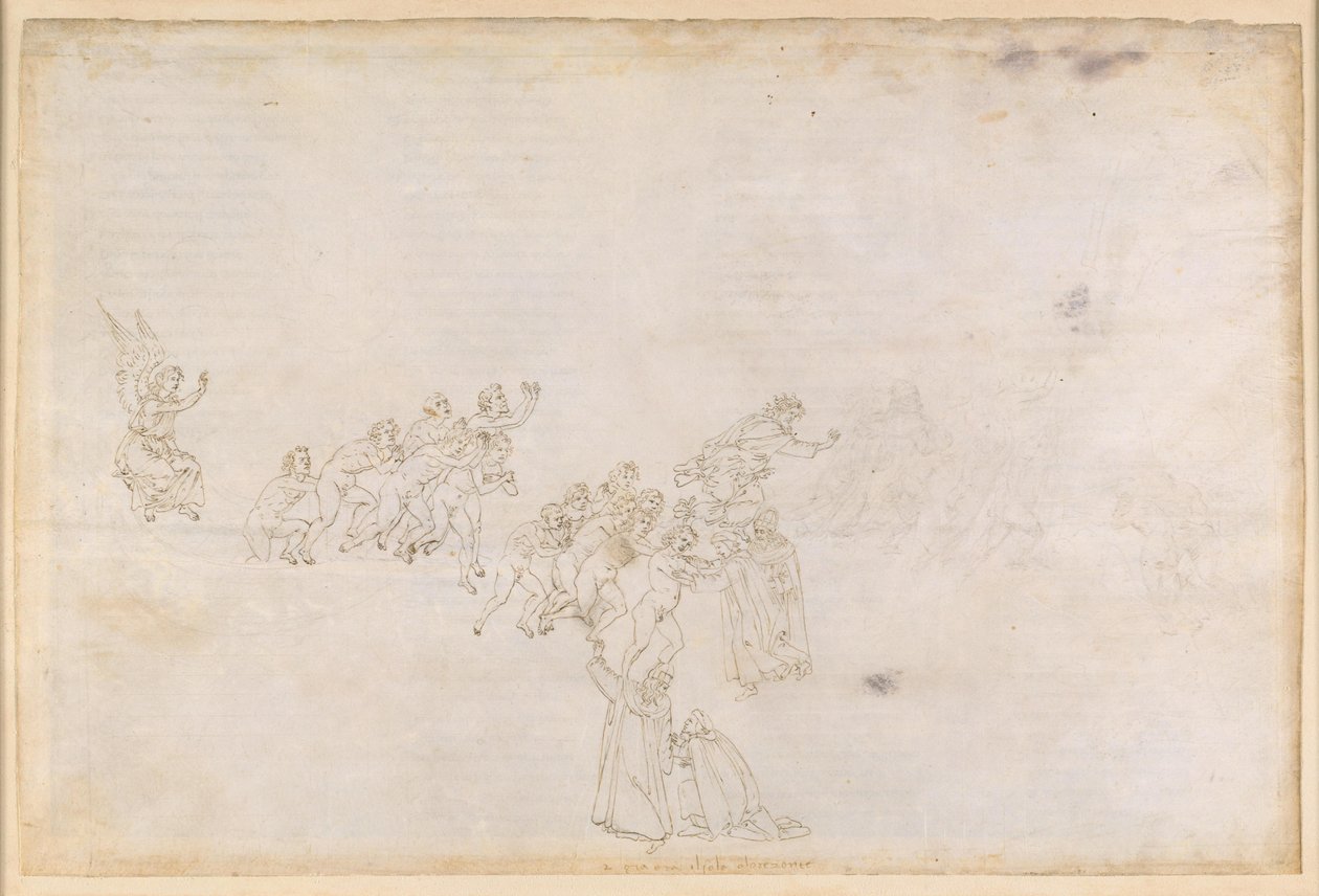 Die Göttliche Komödie, Purgatorio II. Vorhimmel, Inselring: Ankunft der Seelen; Gespräch mit Casella von Sandro Botticelli