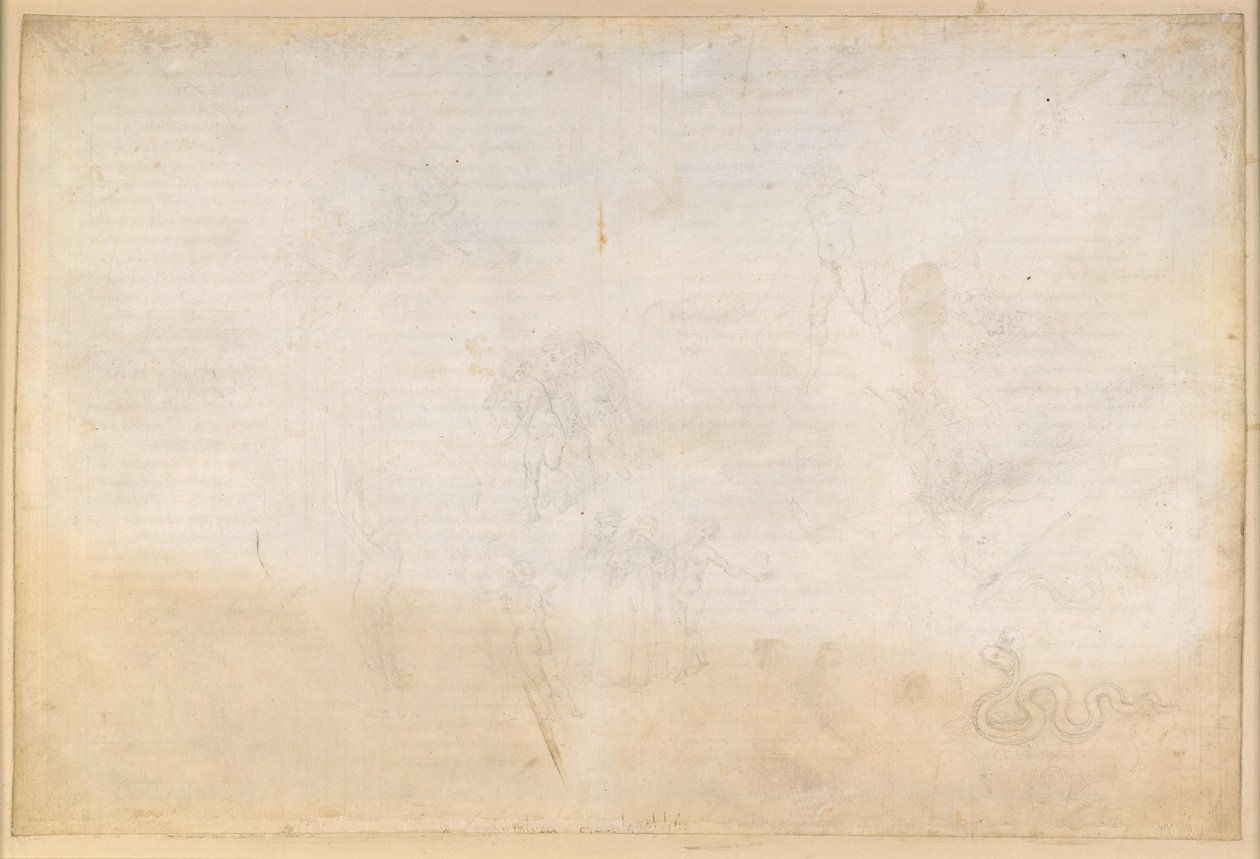 La Divina Commedia, Purgatorio VIII. Vorpurgatorium, Mittelzone: Tal der säumigen Fürsten; Versuchung durch die Schlange; Gespräch mit Nino Visconti und Currado Malaspina von Sandro Botticelli