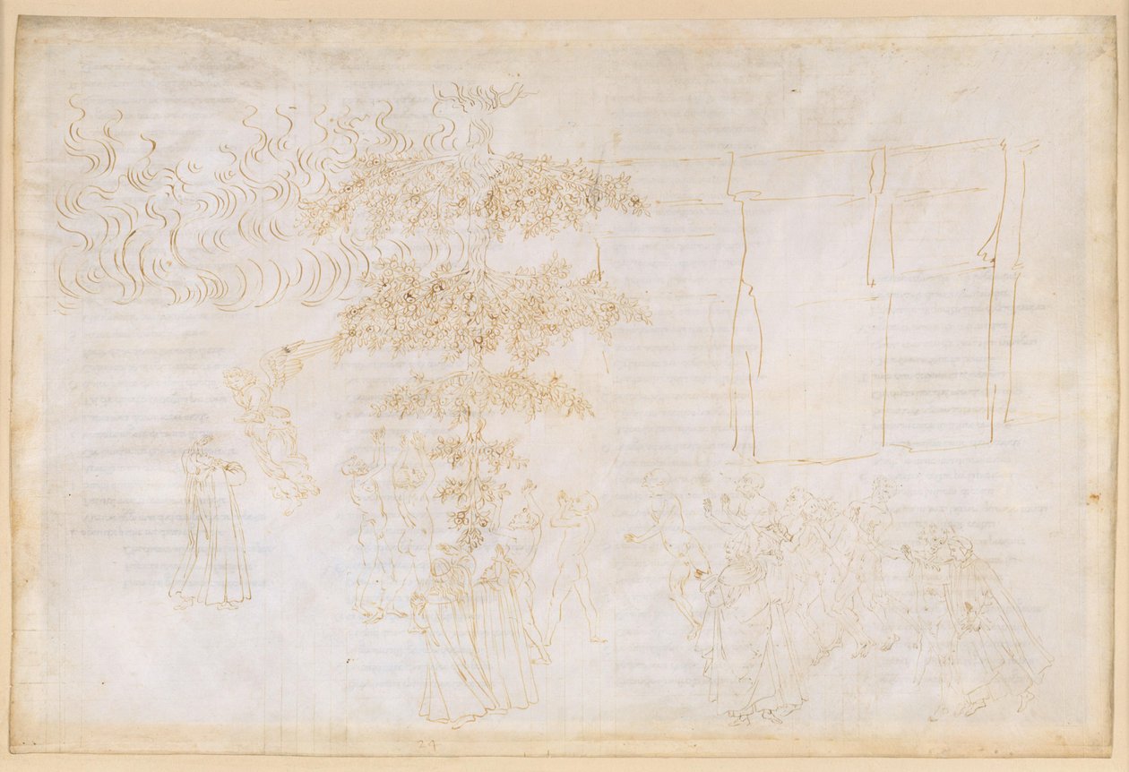 Die Göttliche Komödie, Purgatorio XXIV. Sechster Ring des Purgatoriums: Buße der Schlemmer; Gespräche mit Forese Donati und Bonagiunta Orbicciani; Der Engel am Aufstieg zum siebten Ring von Sandro Botticelli