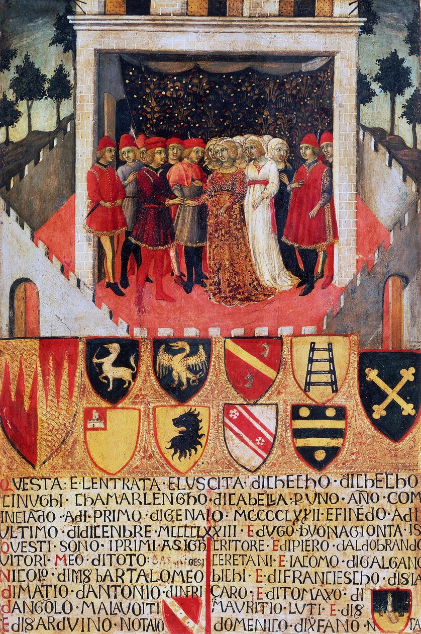 Das Geschenk des Rings, Hochzeitsszene zwischen sienesischen Adelsfamilien von Sano di also Ansano di Pietro di Mencio Pietro