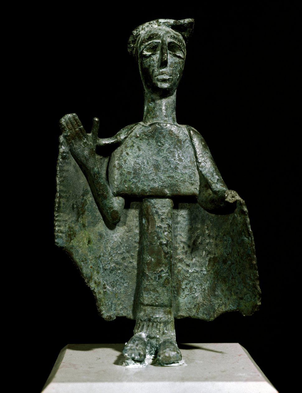 Nuragische Kultur (Nuraghi) Sardinien: Bronze-Statue einer betenden Frau namens Torralba. 8.-7. Jahrhundert v. Chr. Cagliari, Museo Nazionale Archeologico, Sardinien, Italien von Sardinia Nuragic Civilization