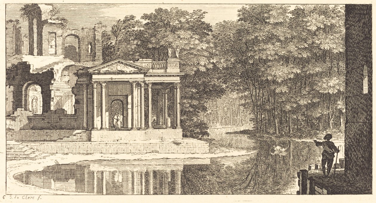 Landschaft mit Tempelruinen und Teich von Sébastien  Le Clerc I