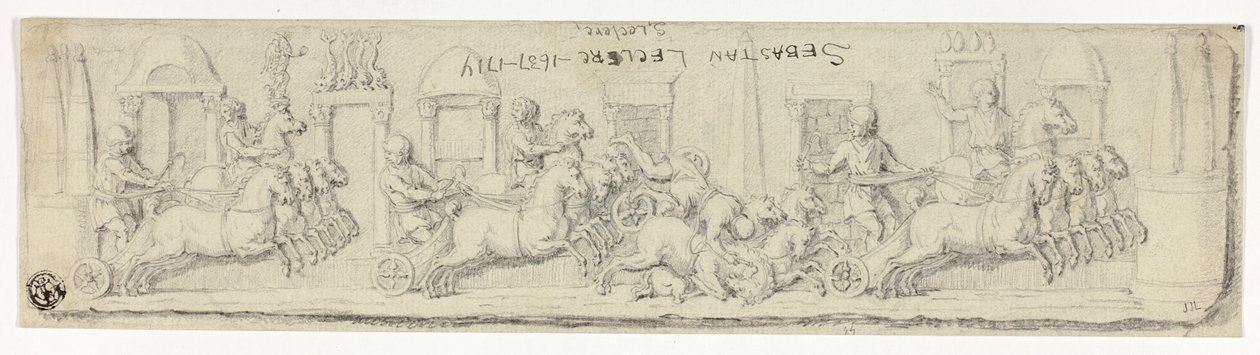 Antikes Relief eines Wagenrennens von Sébastien Le Clerc the elder