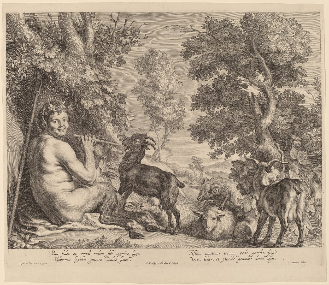 Pan spielt die Flöte von Schelte Adams Bolswert after Jacob Jordaens
