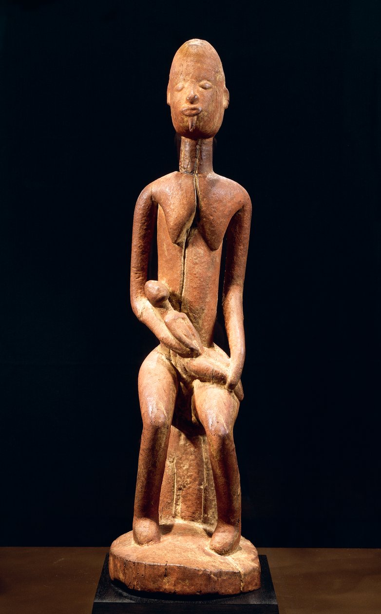 Holzskulptur, die Mutter und Kind darstellt, von Meister der roten Mutterschaft, Höhe 59 cm, Dogon Stammeskunst Mali von School African