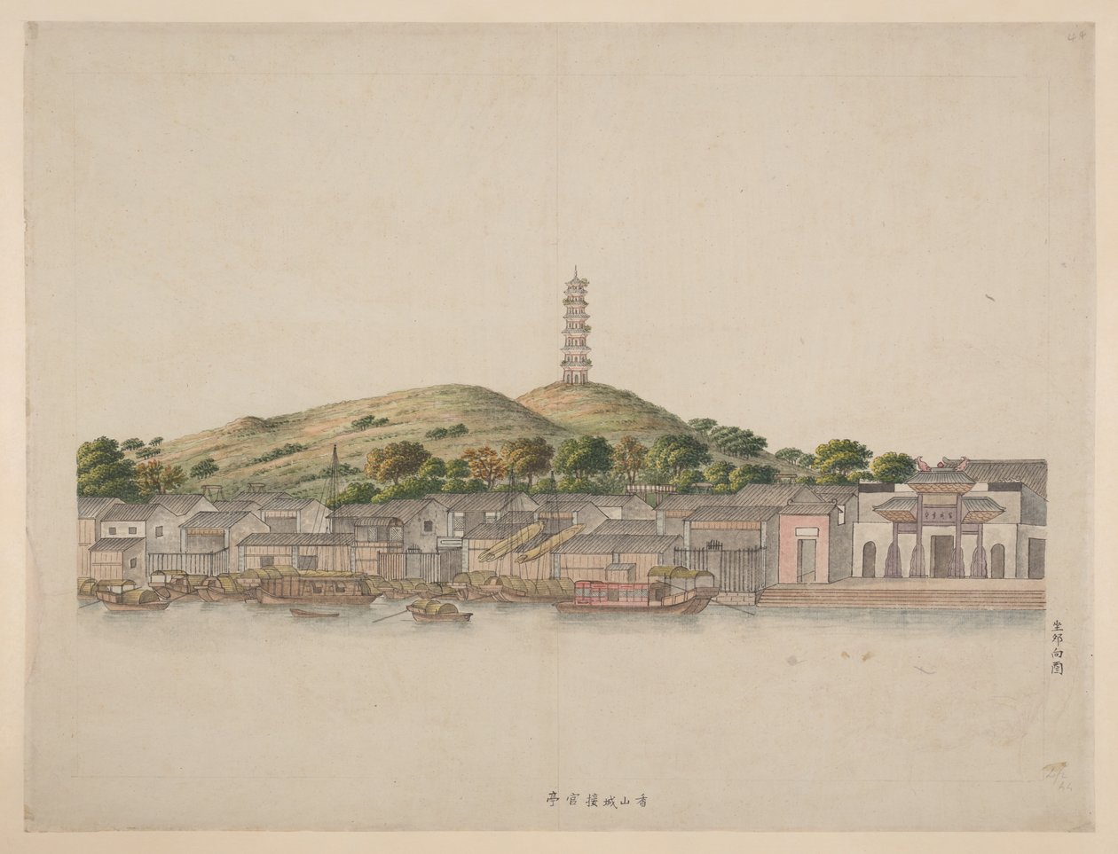 Eine Serie von Aquarellskizzen von Orten am Perlfluss-Ästuar von School Chinese