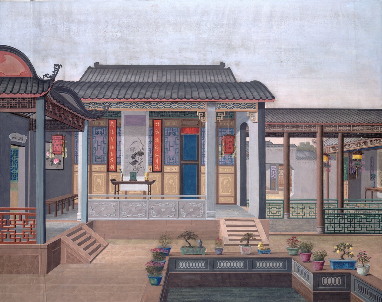 Zeichnung des Inneren des Hauses eines chinesischen Beamten von School Chinese