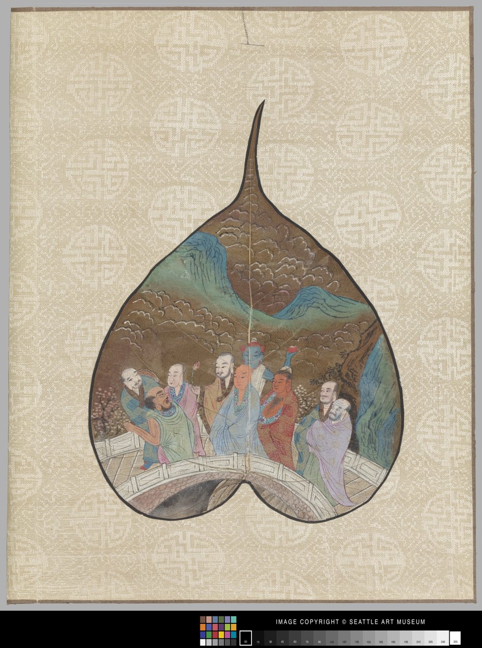 Bodhi-Blatt mit Luohan-Malerei von School Chinese