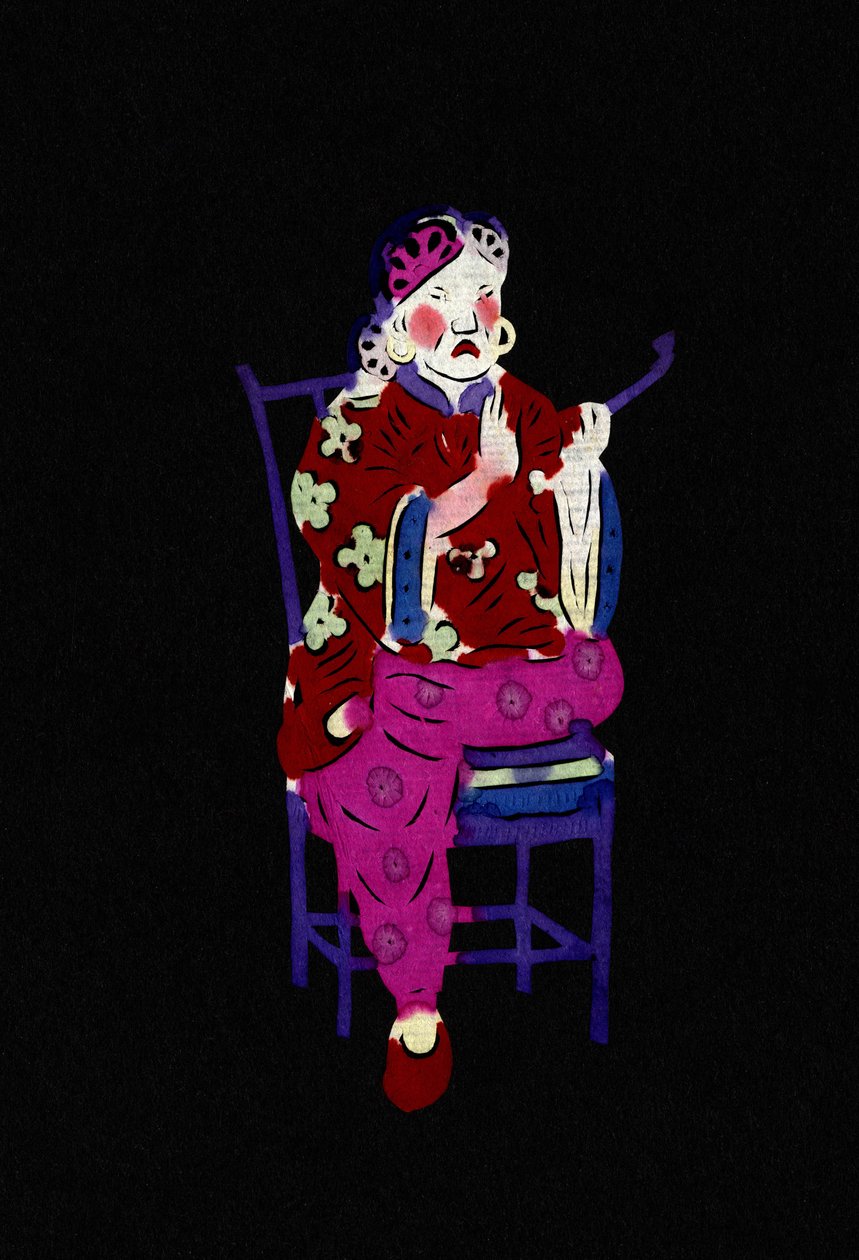 Chinesen rauchen. Gemaltes Schnittpapier oder "Jian Zhi", chinesische Volkskunst, Peking von School Chinese