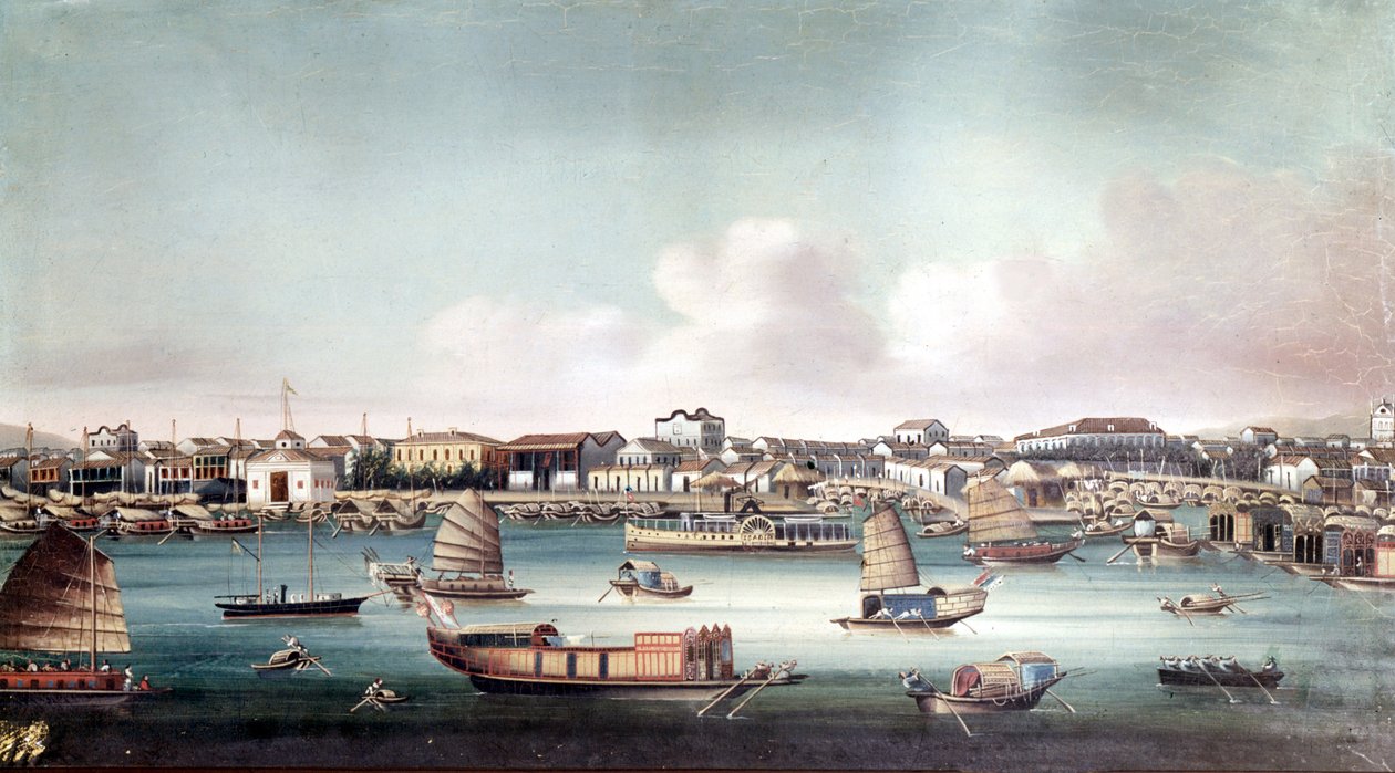 Der Hafen von Kanton (China) um die Mitte des 19. Jahrhunderts. Anonymes chinesisches Gemälde von School Chinese