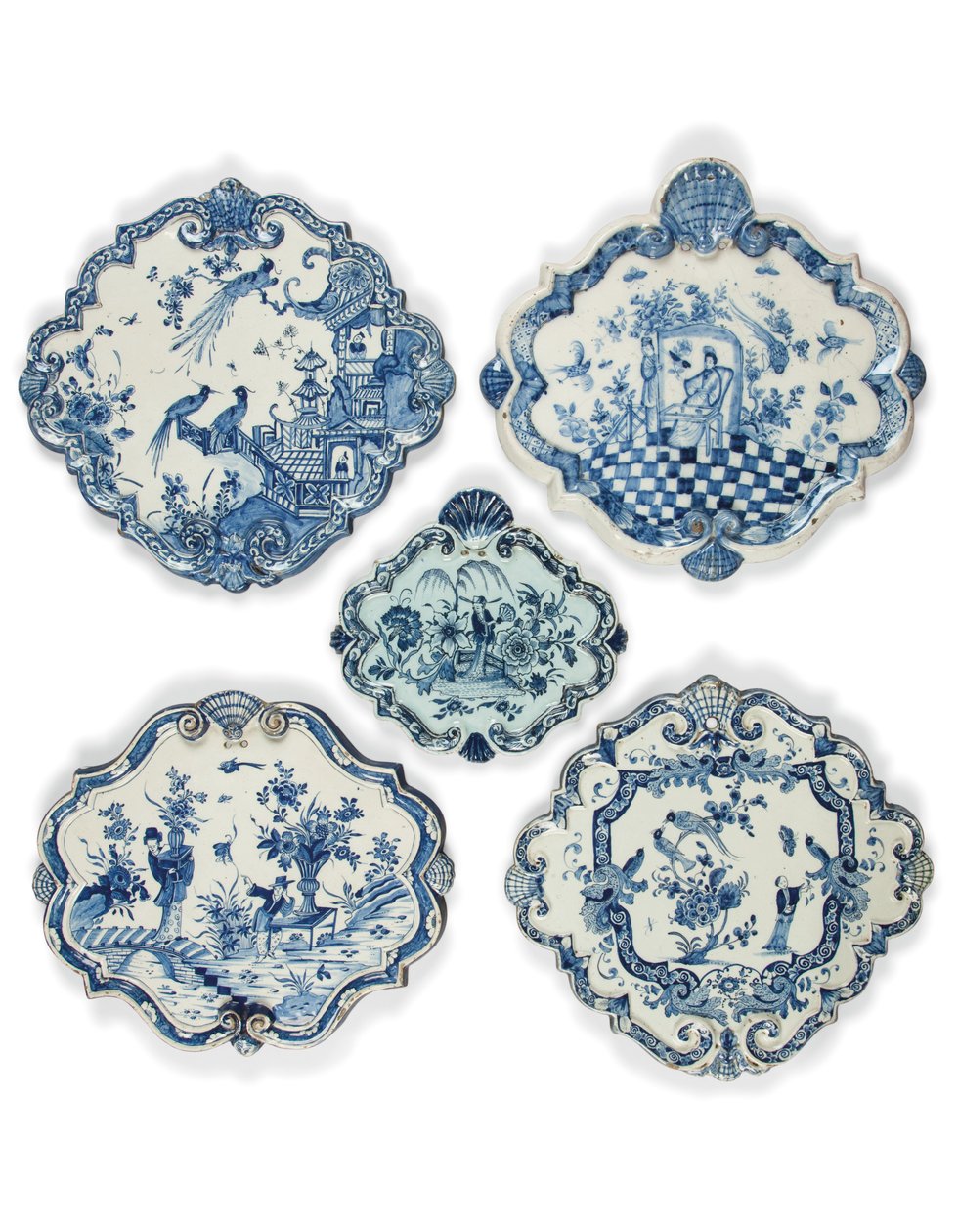 Delfter Chinoiserien-Rautenplatten, spätes 17. - frühes 18. Jahrhundert von School Dutch