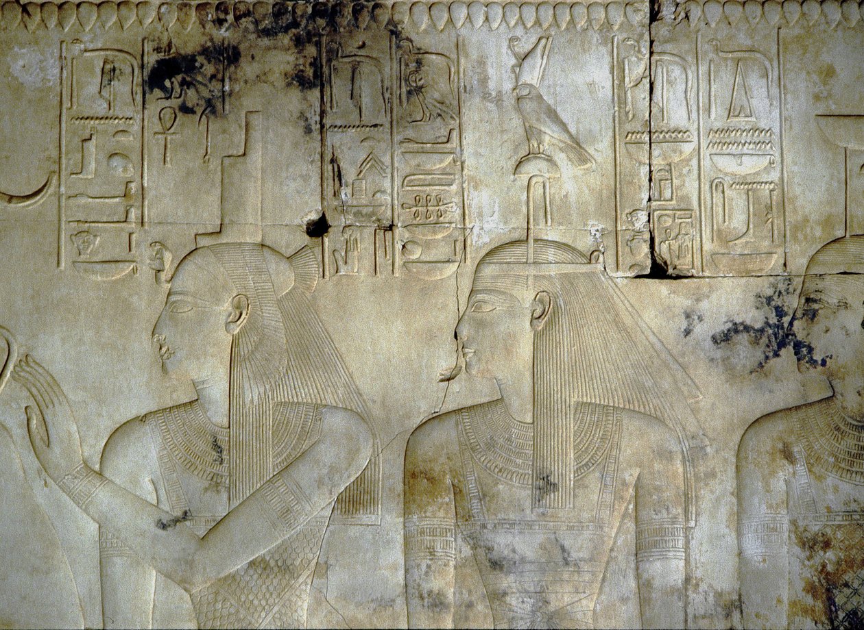 ABYDOS: Tempel von Seti I, die Göttinnen begleiten den Pharao von School Egyptian