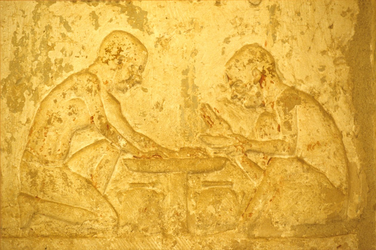 Altes Ägypten, Wandrelief/Malerei, Grab des Petosiris, Tuna el Gebel, 300 v. Chr., Männer stellen Salben her von School Egyptian
