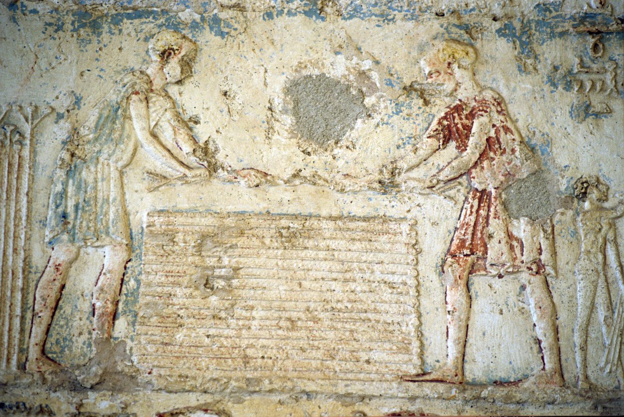 Altes Ägypten, Wandrelief/-malerei, Grab des Petosiris, Tuna el-Gebel, 300 v. Chr., Die Flachsernte von School Egyptian