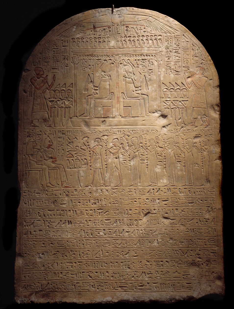 Ägyptische Antike: Stele des Ptahmes, erster Prophet des Aton unter der Herrschaft des Pharaos Amenhotep III. 1403-1365 v. Chr. 18. Dynastie. Lyon, Musée des Beaux-Arts von School Egyptian