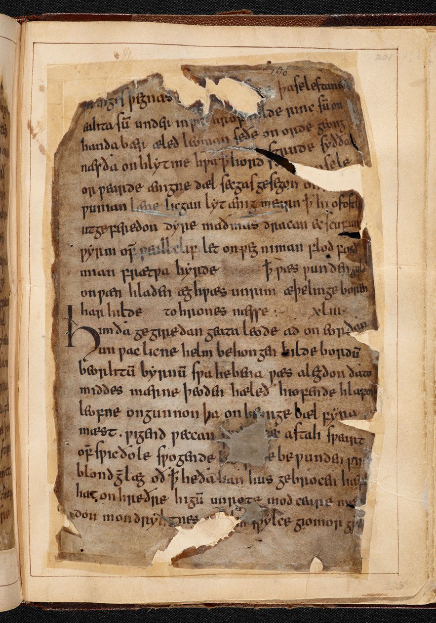 Eine Seite von Beowulf aus Folios, manchmal als 
