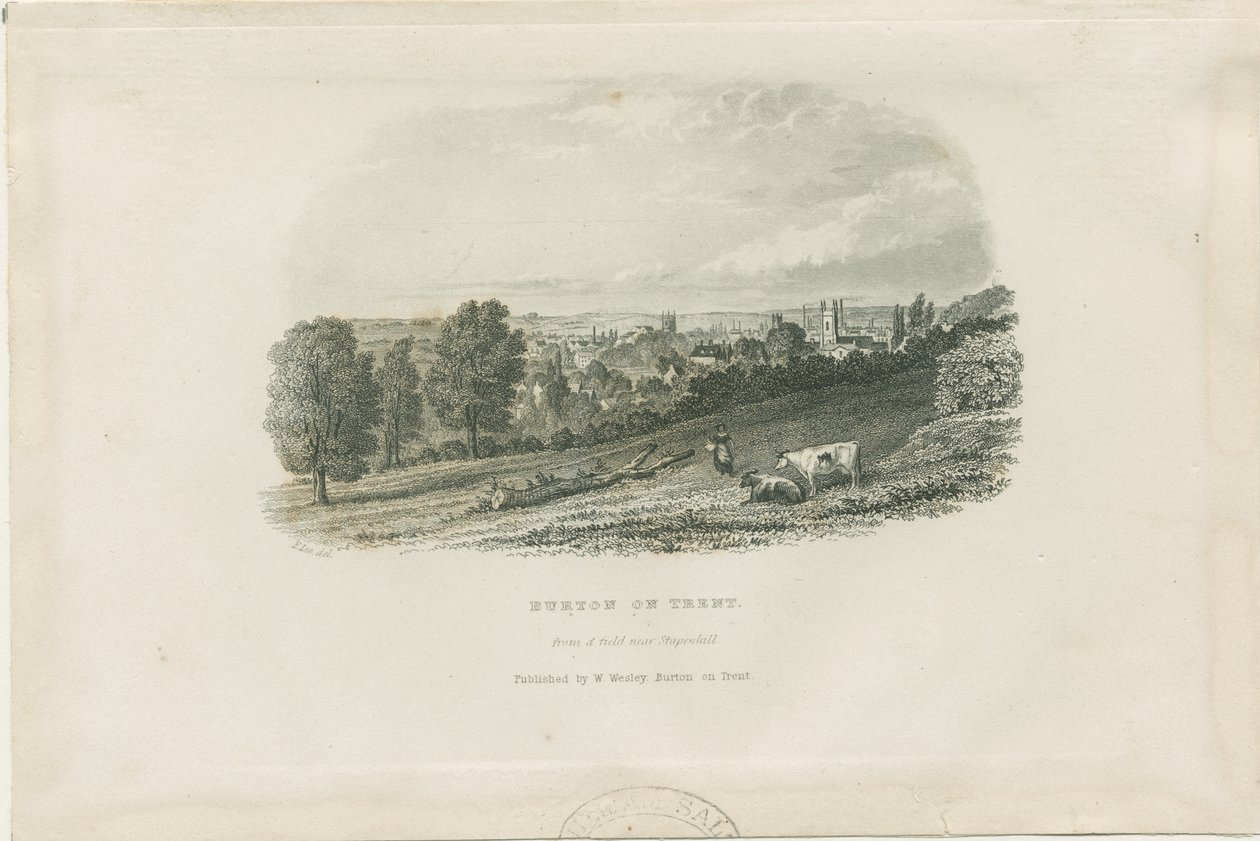 Burton-upon-Trent Brücke und Stadt (Stahlstich) von School English