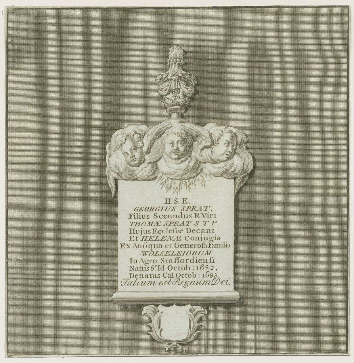 Colwich - Wanddenkmal für George Sprat: Gravur von School English
