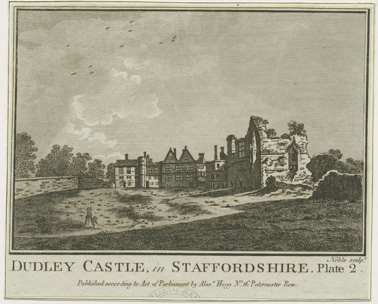 Dudley Castle - Der Bergfried: Kupferstich von School English