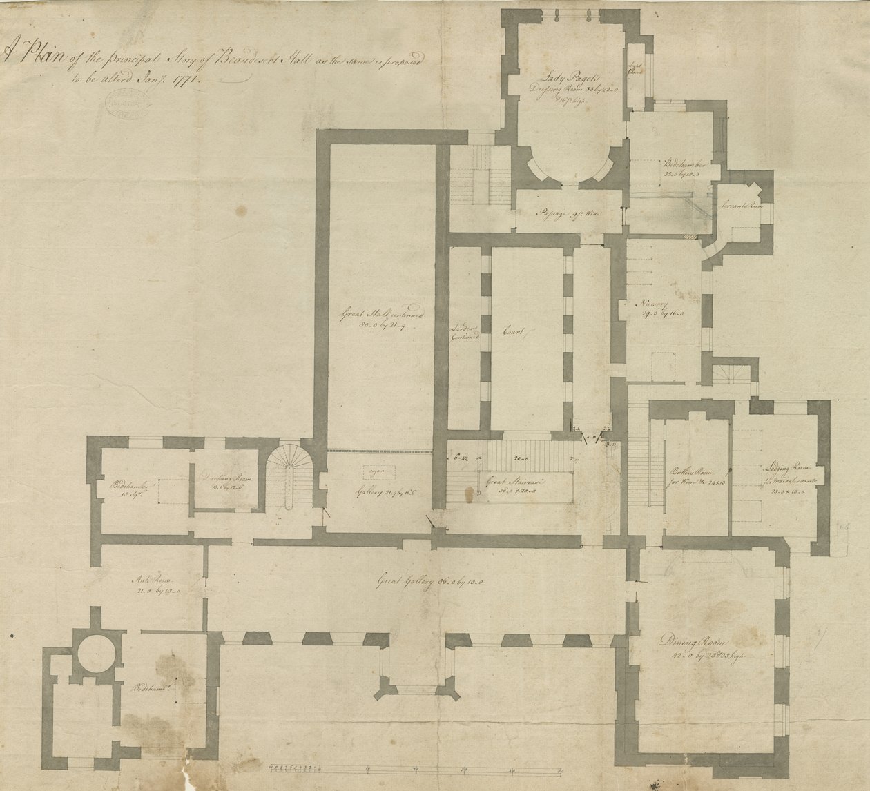 Innenansicht von Beaudesert Hall und Park von School English