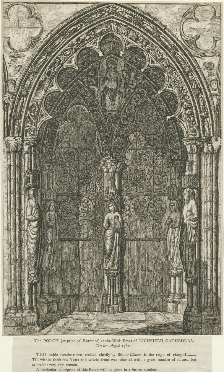 Lichfield Cathedral - Westportal: Radierung von School English