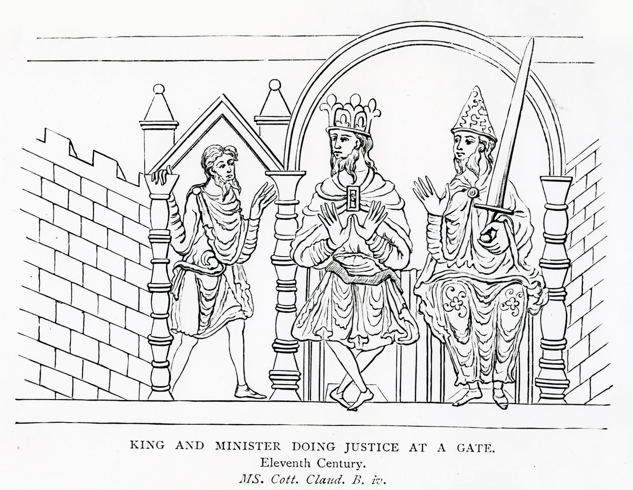 MS Cott. Claud B IV König und Minister, die am Tor Gerechtigkeit üben von School English