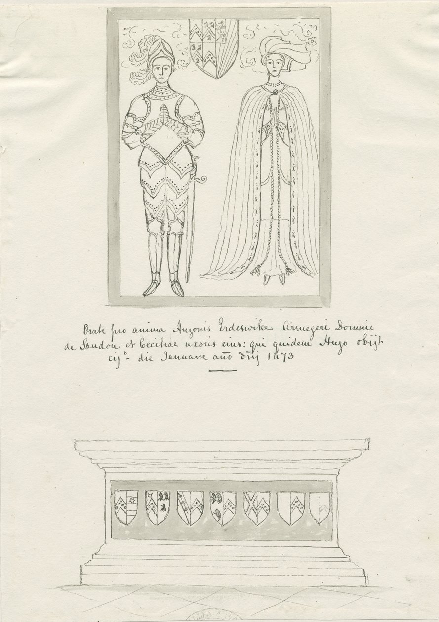 Sandon Kirche - Grab von Hugh Erdeswicke und Cecilia [Bassett] von School English