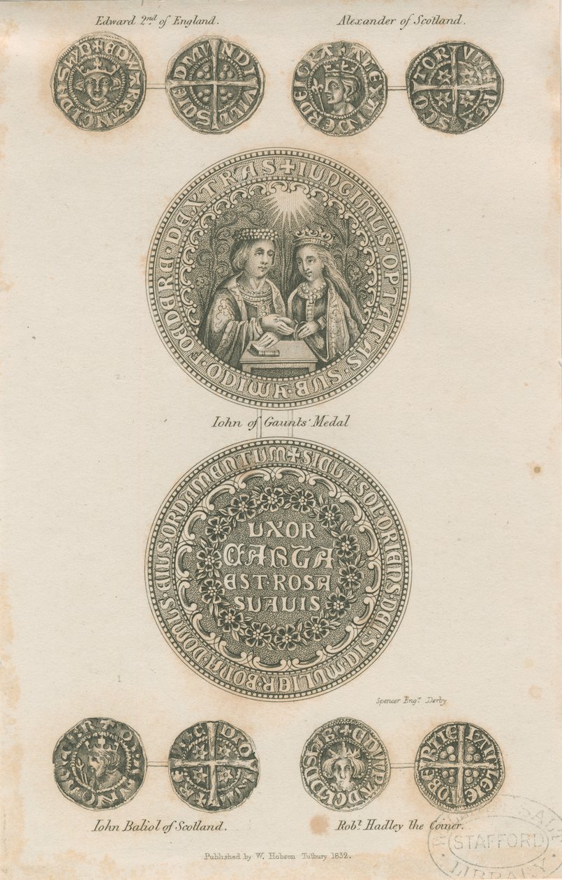 Tutbury - Platte mittelalterlicher Münzen: Gravur, nd [ca. 1832] (Druck) von School English