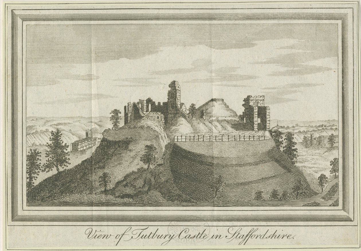 Tutbury Castle - Ostansicht (Stich) von School English