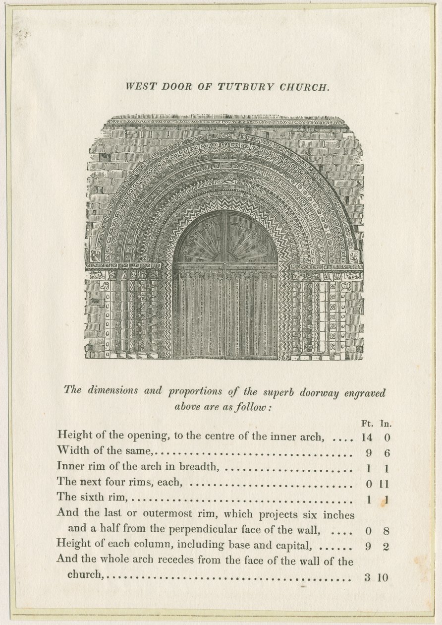 Tutbury Priory Kirche: Westliches Portal (Stich) von School English