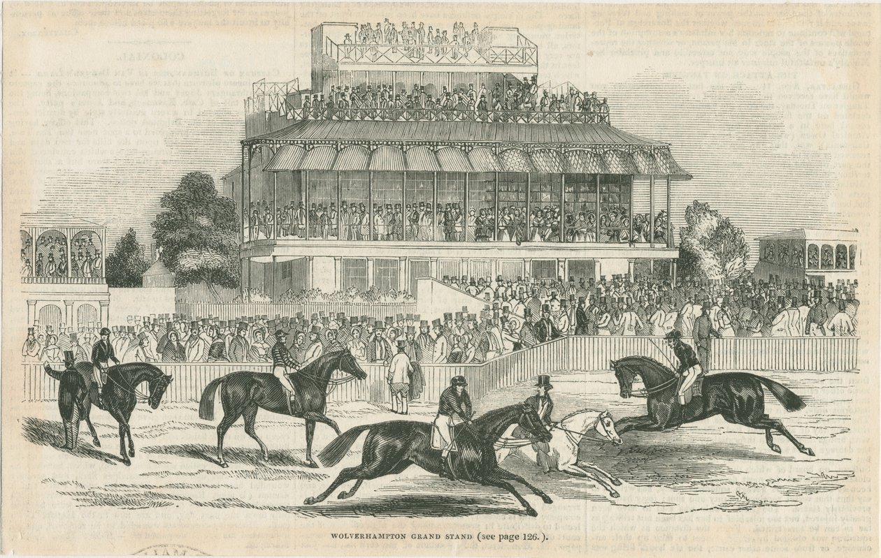 Wolverhampton - Grand Stand: Holzschnittgravur, undatiert [ca. 1844] von School English