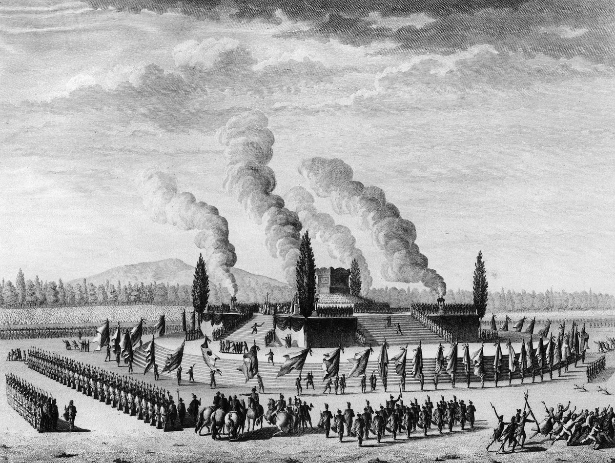 Begräbnisfeier zu Ehren der Bürger, die im September 1790 in Nancy starben. Paris, Bibliothek des Instituts für Revolutionsgeschichte von School French