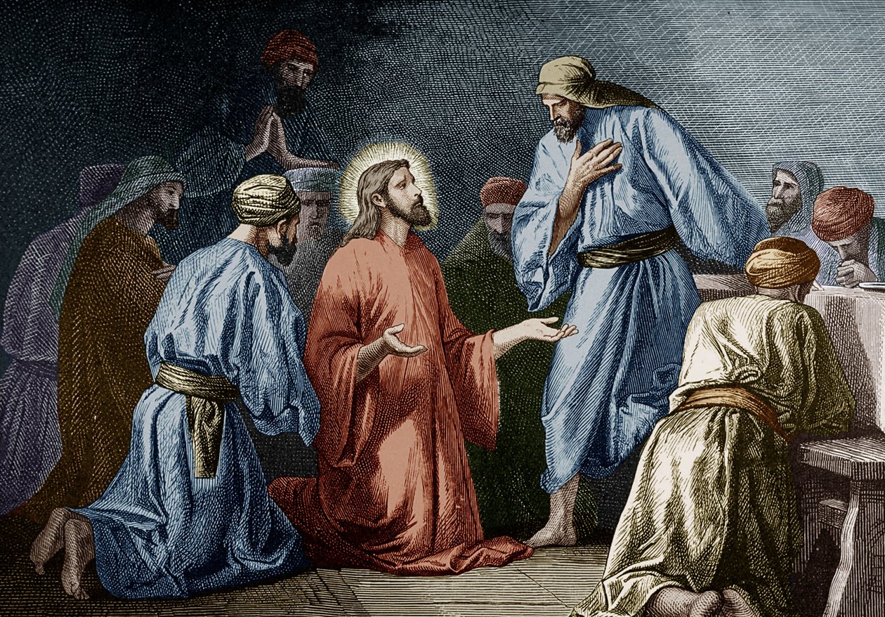 Jesus Christus lehrt Johannes das Gebet (Farbstich) von School French