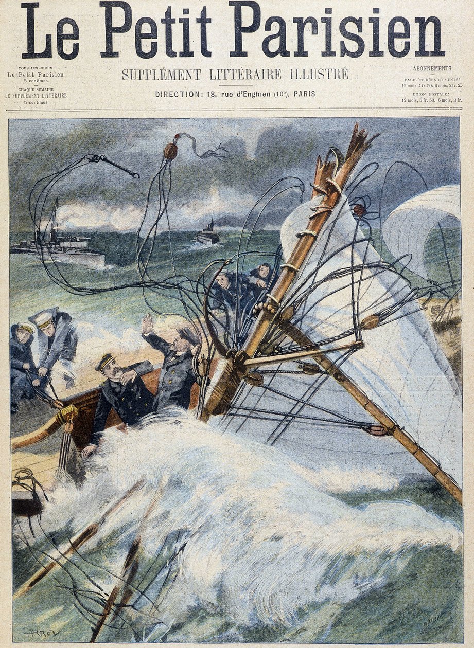 König von England Opfer eines Navigationsunfalls auf der Shamrock II - in Le Petit Parisien, Arts Deco von School French
