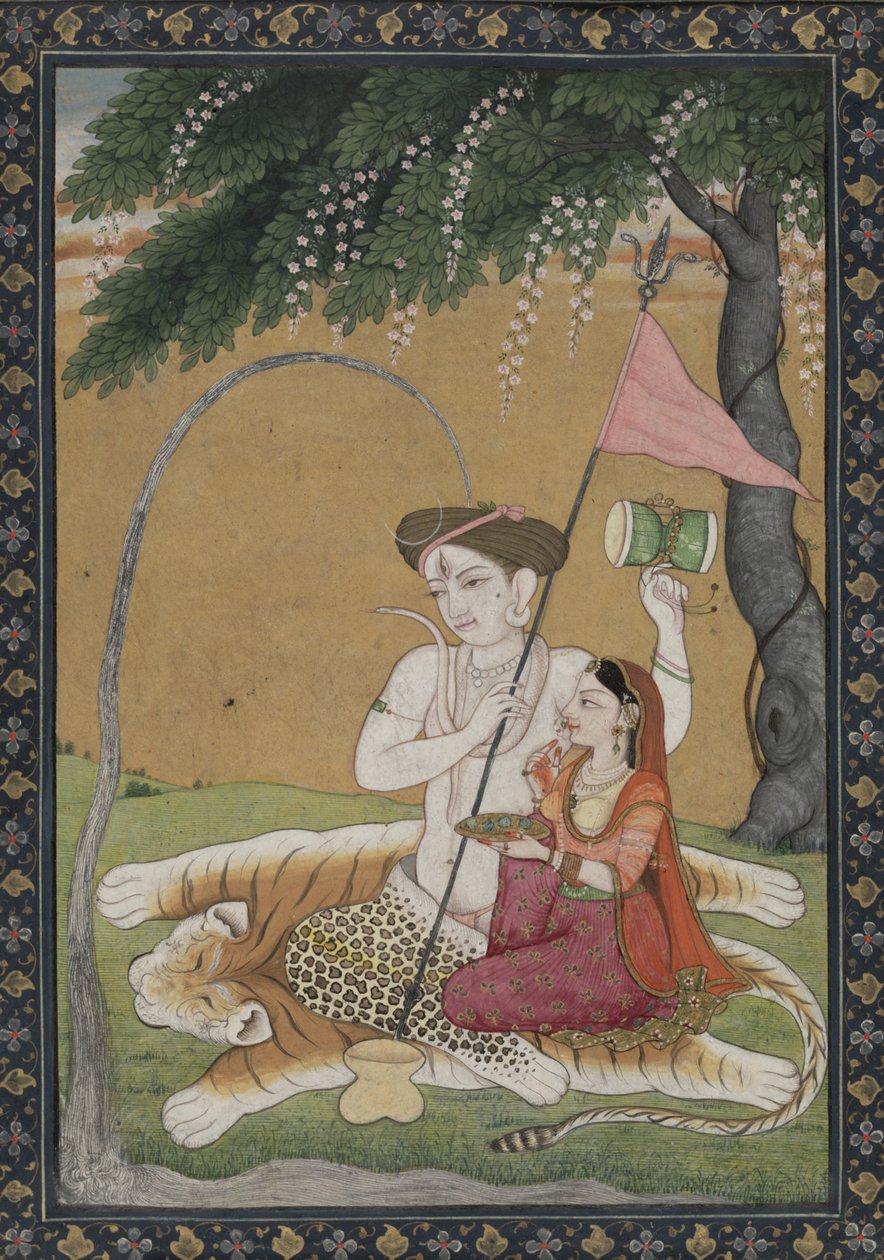 Shiva und Parvati auf Tigerfell von School Guler