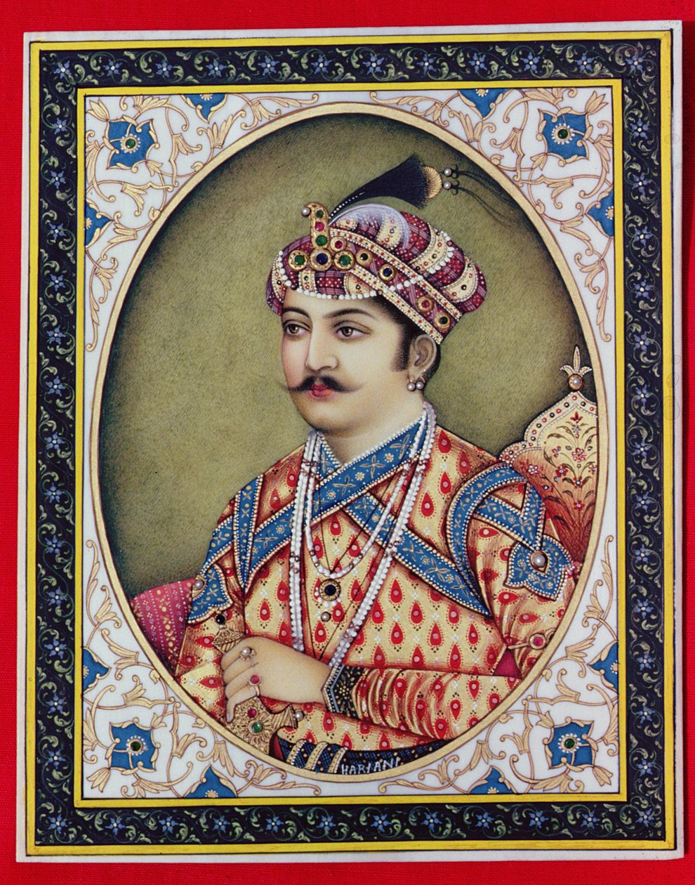 Kaiser Muhammad Akbar (1542-1605) (Gouache und Aquarell auf Elfenbein) von School Indian