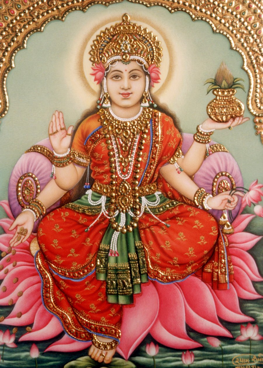 Göttin Lakshmi Miniaturmalerei auf Elfenbein von School Indian