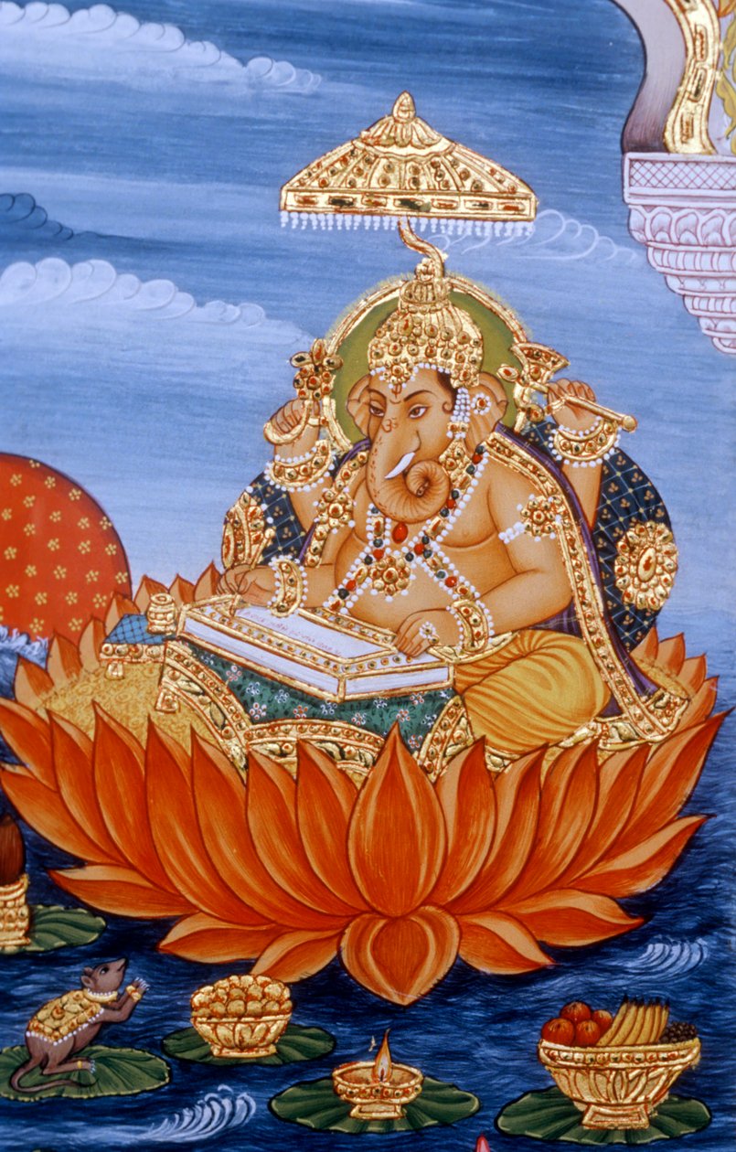 Lord Ganesh Ganpati Miniaturmalerei beim Schreiben der Schrift von School Indian