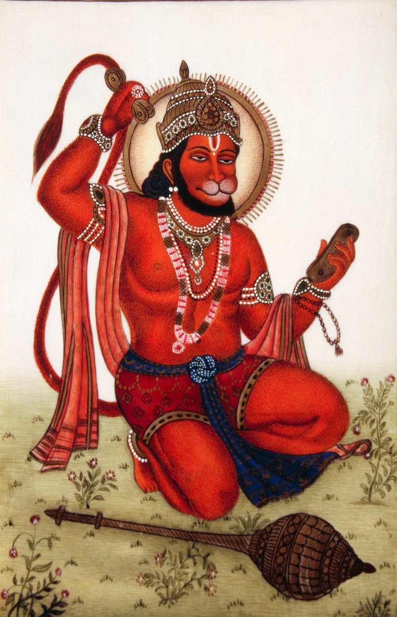 Lord Hanuman Miniaturmalerei auf Elfenbein von School Indian
