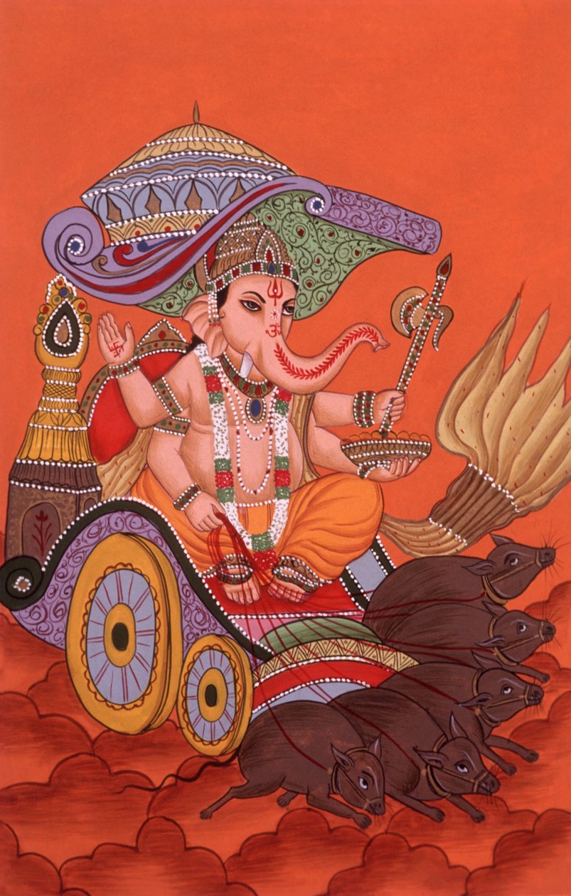 Miniaturmalerei Elefantenköpfiger Gott Ganesh Ganpati, Indien von School Indian