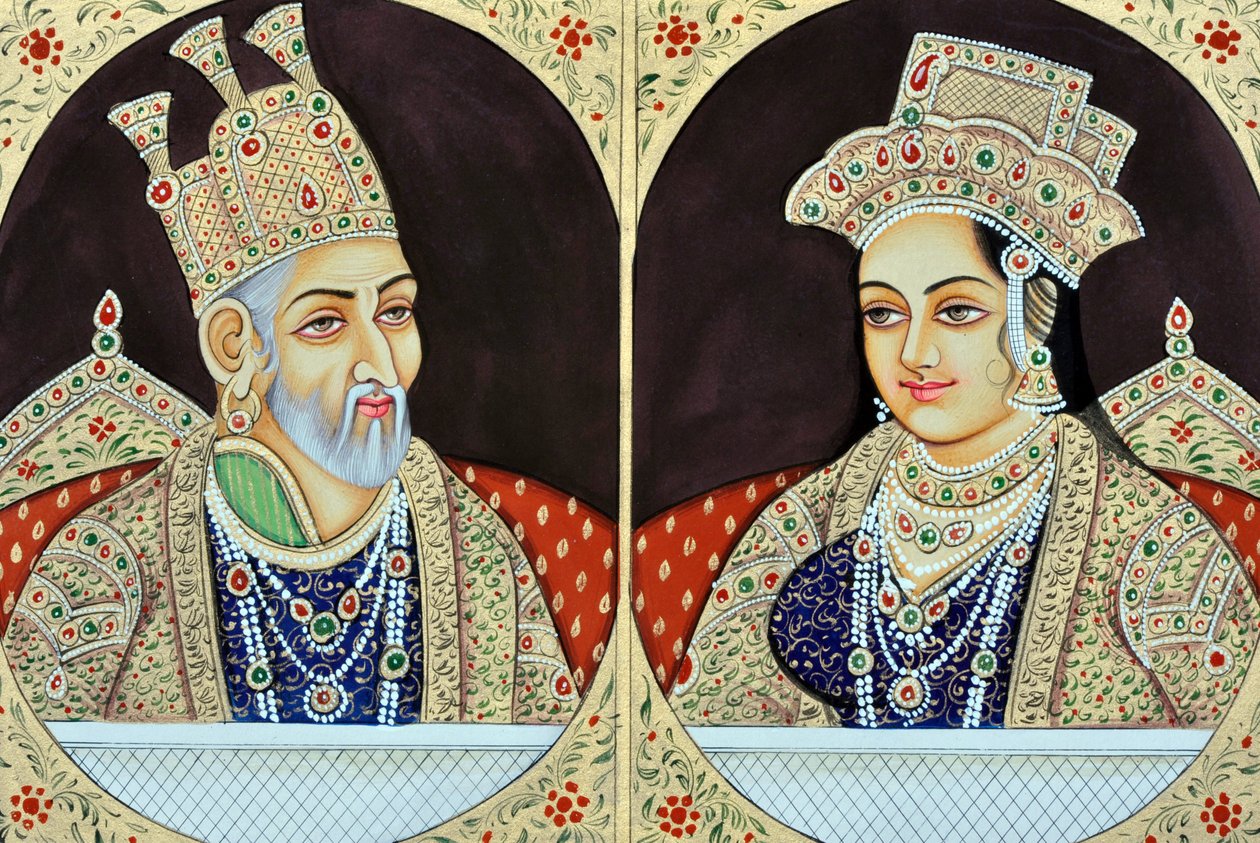 Miniaturmalerei von Bhadur Shah Zafer mit Jeenat Mahal Indien Asien von School Indian