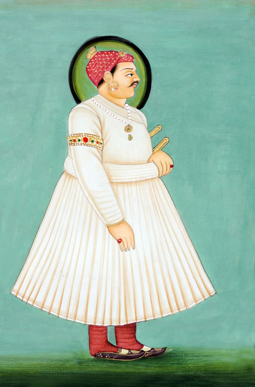 Miniaturmalerei von Maharaja Sawai Ishwari Singh, Jaipur von School Indian