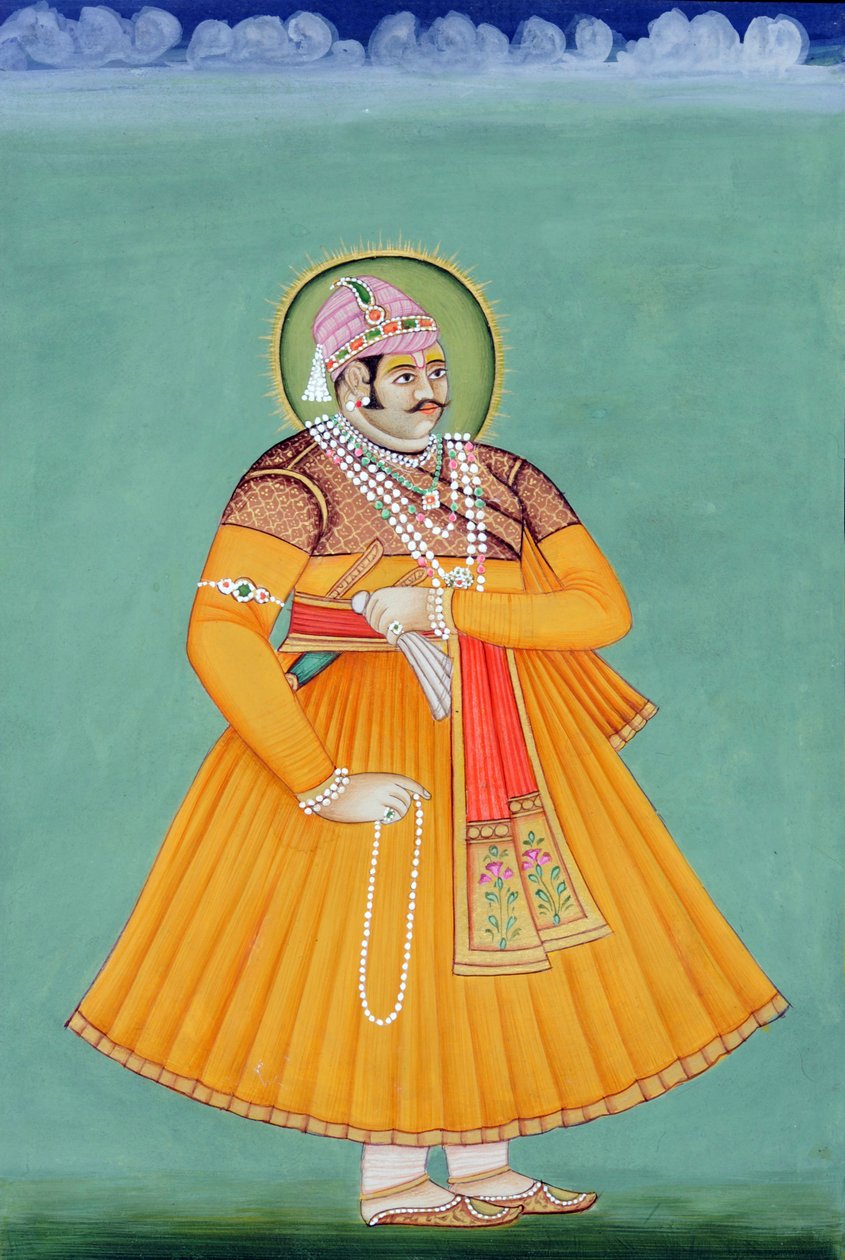 Miniaturmalerei von Maharaja Sawai Madho Singh, Jaipur von School Indian