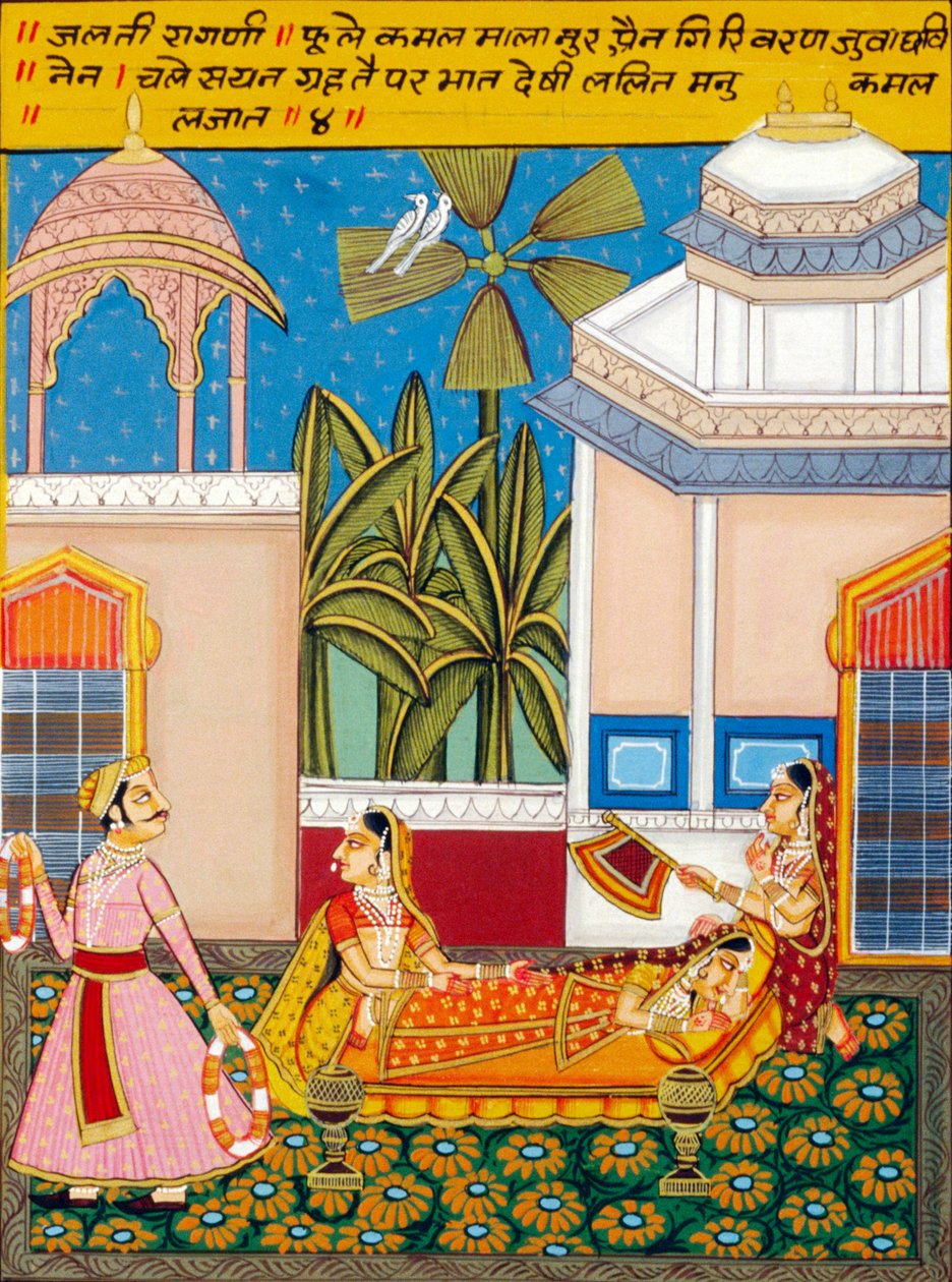 Miniaturmalerei auf Papier, Ragini Jhalti, Nathdwara-Schule von School Indian