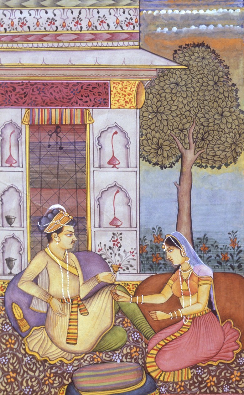 Mughal Miniaturmalerei auf Papier König genießt ein Getränk von School Indian