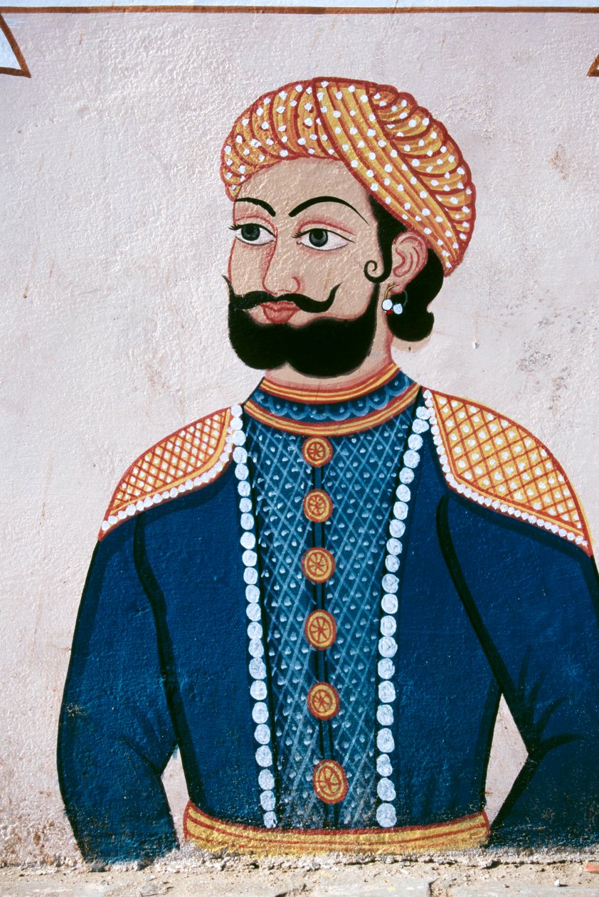 Wandmalerei eines Rajput-Adligen, Jaipur, Rajasthan, Indien von School Indian