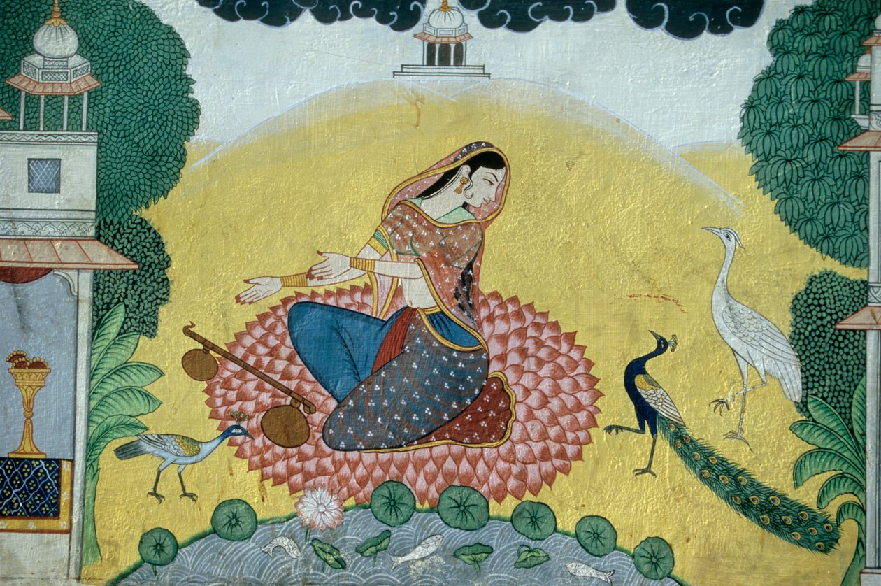 Frau mit Rudra Veena Miniaturmalerei, Indien von School Indian