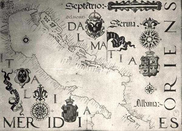 Eine Karte der Adria (Pergament) (s/w Foto) von School Italian