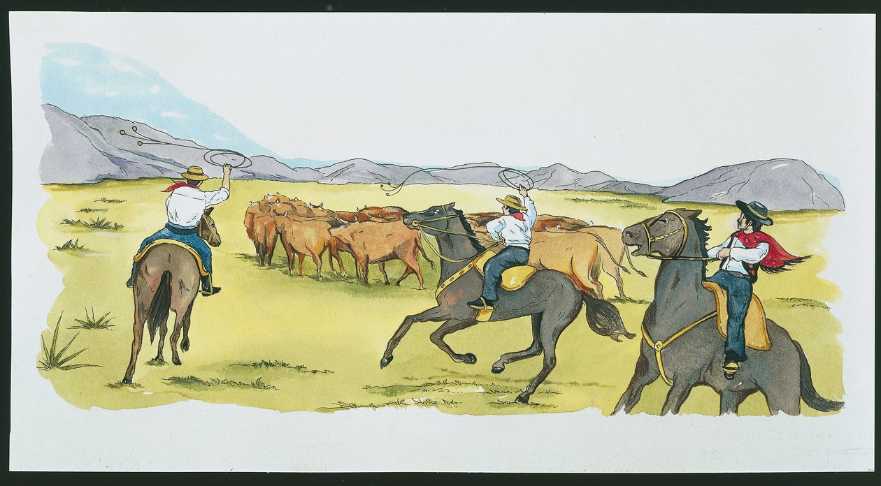 Argentinien - Gauchos sammeln Rinder in der Pampa von School Italian