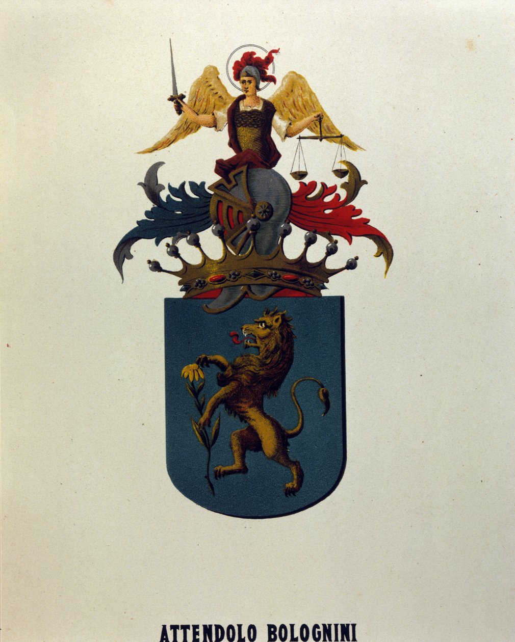 Wappen der Familie Attendolo Bolognini aus Mailand mit Löwe „Drachen“. von School Italian